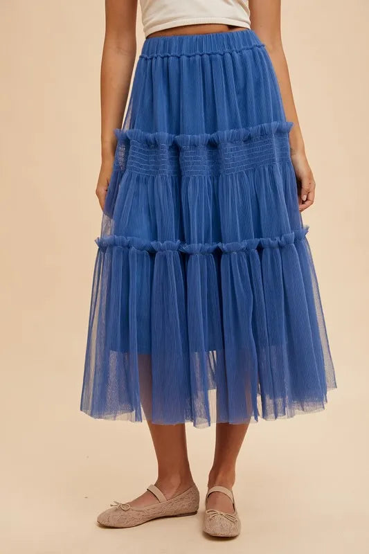 Annie Wear Tulle Tiered Midi Skirt - Premium Skirts from Trendsi - Just $50.99! Shop now at Handbags Specialist Headquarter