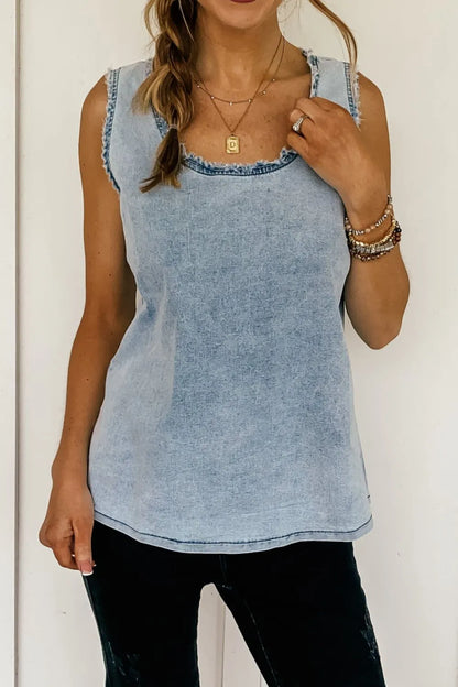 Mineral Wash Denim Frayed U Neck Sleeveless Top - Premium Women / Jeans & Denim from Trendsi - Just $30.96! Shop now at Handbags Specialist Headquarter