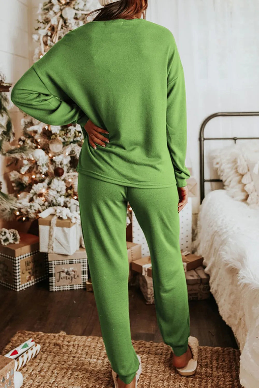 Sequin Socks Round Neck Long Sleeve Top and Pants Lounge Set - Premium Sleepwear from Trendsi - Just $47.72! Shop now at Handbags Specialist Headquarter