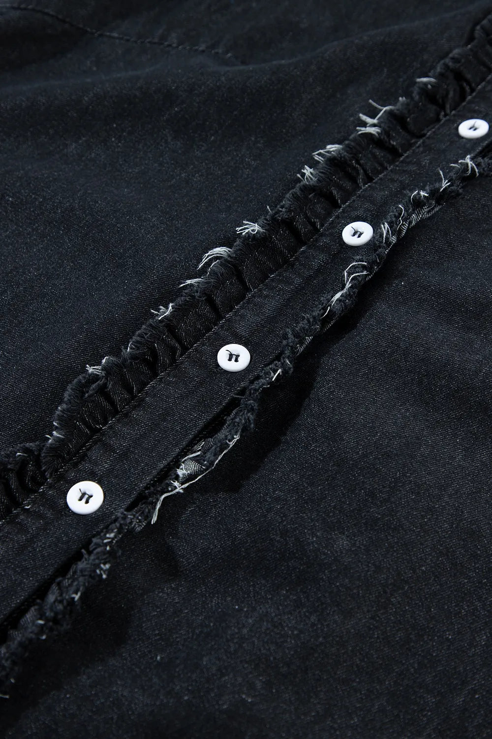 Button Down Raw Hem Ruffled Denim Shirt - Premium Women / Jeans & Denim from Trendsi - Just $43.76! Shop now at Handbags Specialist Headquarter