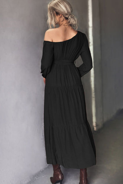 Belted One-Shoulder Tiered Maxi Dress - Premium Maxi Dress from Trendsi - Just $33.99! Shop now at Handbags Specialist Headquarter