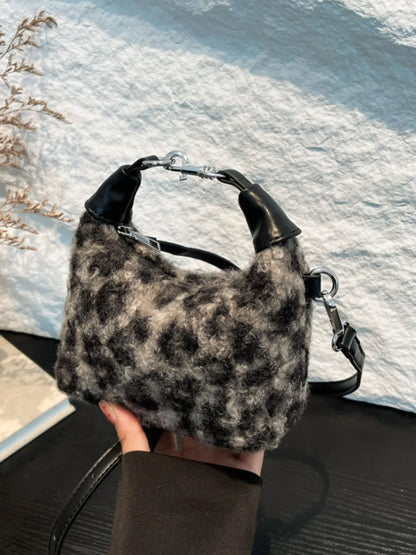 Fuzzy Polyester Mini Handbag with Zipper - Premium Tote Bag from Trendsi - Just $39.99! Shop now at Handbags Specialist Headquarter