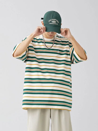 Men's Plus Size Basic style Round Neck Striped T-Shirt - Premium Men's T-Shirt from Trendsi - Just $33.99! Shop now at Handbags Specialist Headquarter