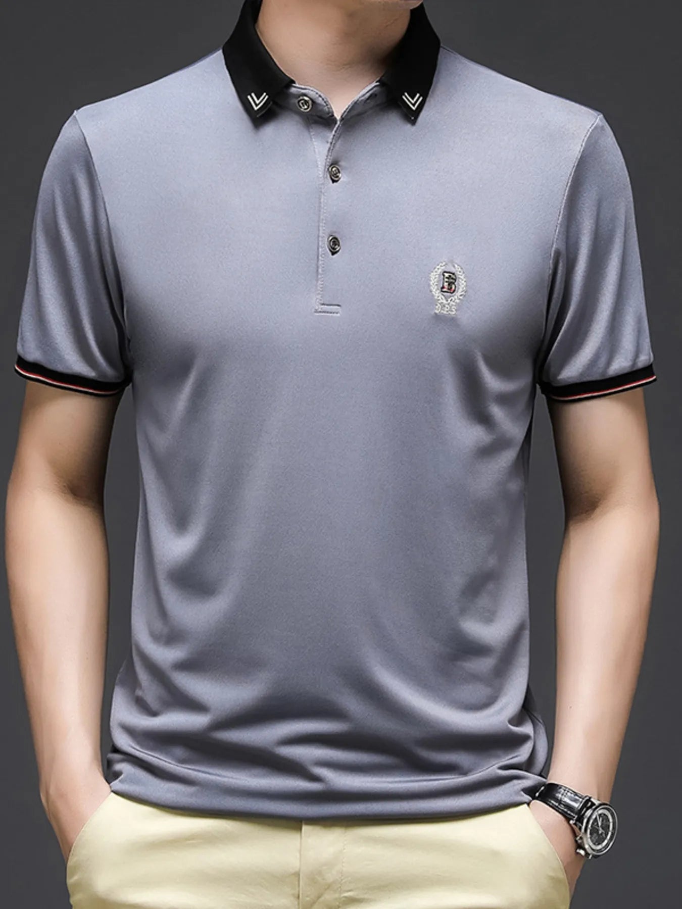 Men's Plus Size Short Sleeve Collar Polo Shirt - Premium Men's Polo shirt from Trendsi - Just $36.99! Shop now at Handbags Specialist Headquarter