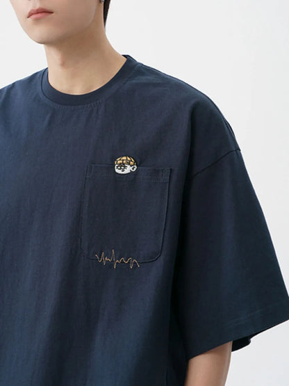 Men's Plus Size Round Neck Embroidered T-Shirt - Premium Men's T-Shirt from Trendsi - Just $30.99! Shop now at Handbags Specialist Headquarter