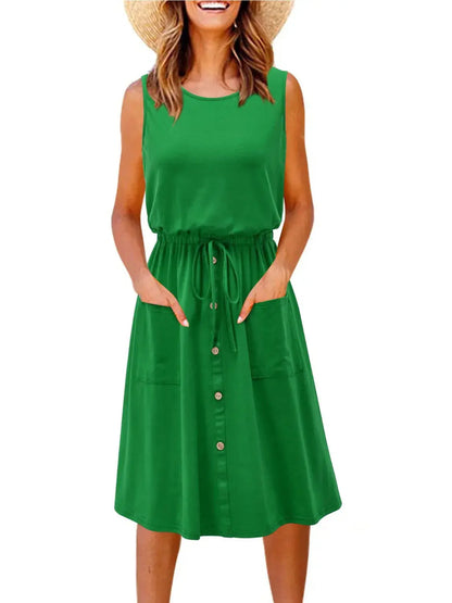 Full Size Round Neck Sleeveless Tank Dress Plus Size.