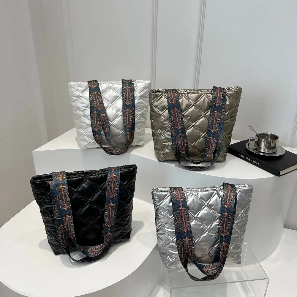 PU Leather Printed Strap Quilted Handbag - Premium Tote Bag from Trendsi - Just $27.99! Shop now at Handbags Specialist Headquarter