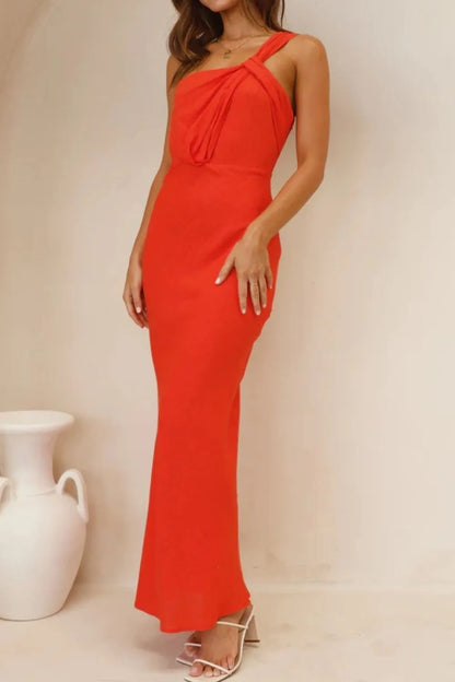 Ruched Single Shoulder Maxi Dress - Premium Maxi Dress from Trendsi - Just $29.99! Shop now at Handbags Specialist Headquarter