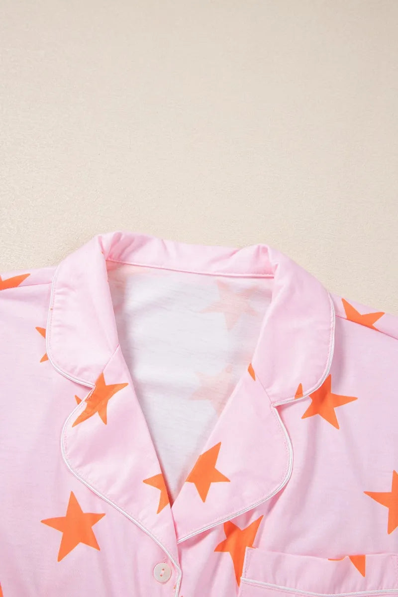 Star Print Short Sleeve Shirt and Shorts Set - Premium Sleepwear from Trendsi - Just $58.99! Shop now at Handbags Specialist Headquarter