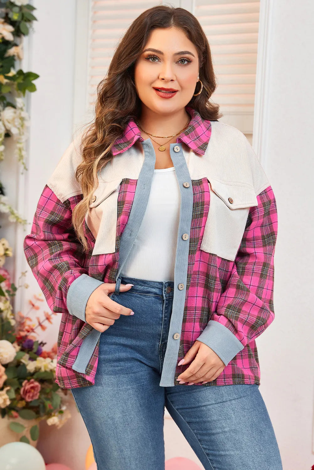 Plus Size Plaid Collared Neck Long Sleeve Shirt - Premium Plus Size Shirts from Trendsi - Just $45.14! Shop now at Handbags Specialist Headquarter
