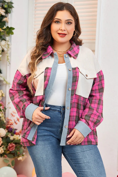 Plus Size Plaid Collared Neck Long Sleeve Shirt - Premium Plus Size Shirts from Trendsi - Just $45.14! Shop now at Handbags Specialist Headquarter