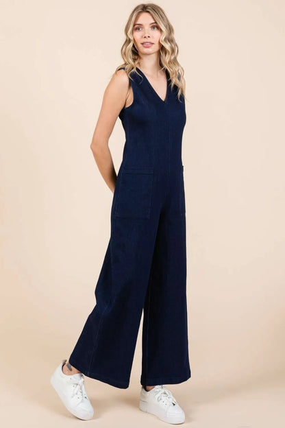 Mittoshop Sleeveless Wide Leg Denim Jumpsuit - Premium Sleepwear from Trendsi - Just $60.99! Shop now at Handbags Specialist Headquarter