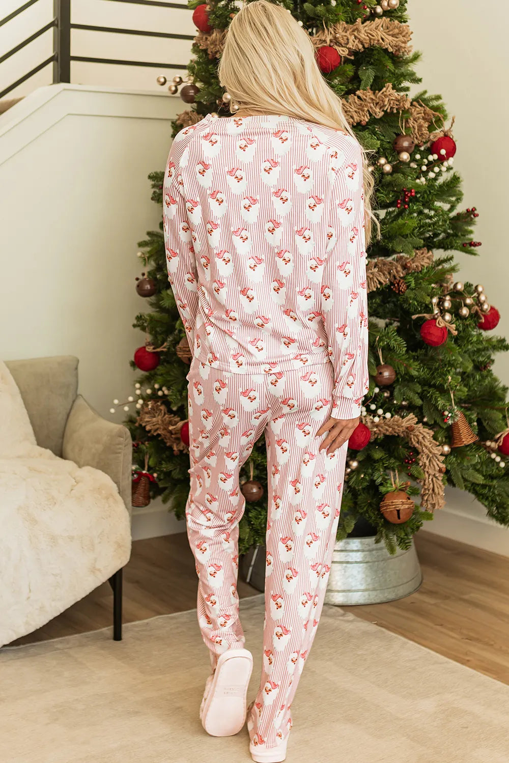 Santa Print Long Sleeve Top and Pants Lounge Set - Premium Sleepwear from Trendsi - Just $46.99! Shop now at Handbags Specialist Headquarter