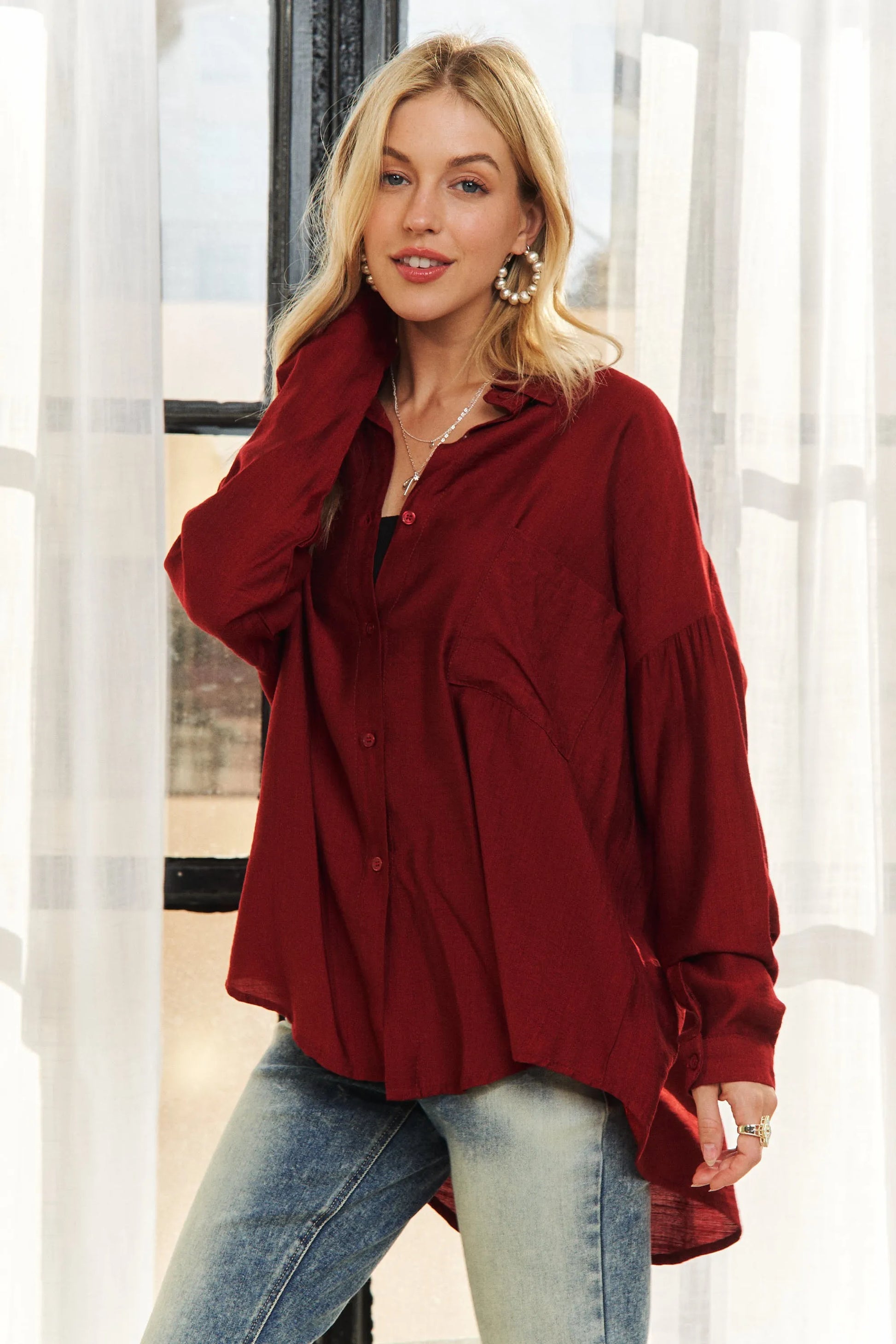 ADORA Button Down Linen Shirt - Premium Women's Down Shirt Tops from Trendsi - Just $40.02! Shop now at Handbags Specialist Headquarter