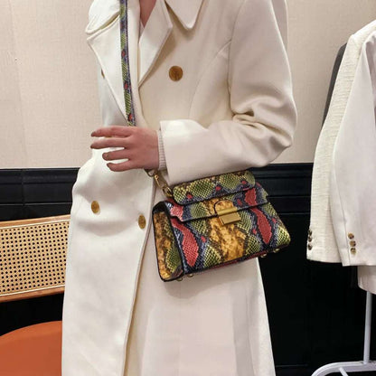 PU Leather Snakeskin Print Crossbody Bag - Premium Crossbody Bag from Trendsi - Just $35.99! Shop now at Handbags Specialist Headquarter