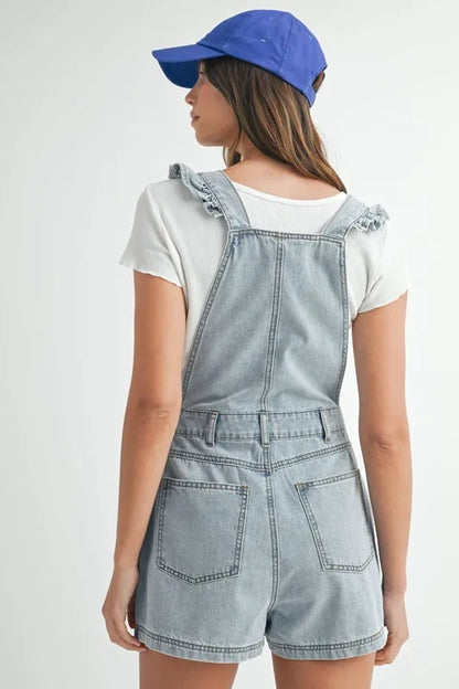 MABLE Square Neck Ruffle Shoulder Denim Overall Romper - Premium Women / Jeans & Denim from Trendsi - Just $67.12! Shop now at Handbags Specialist Headquarter