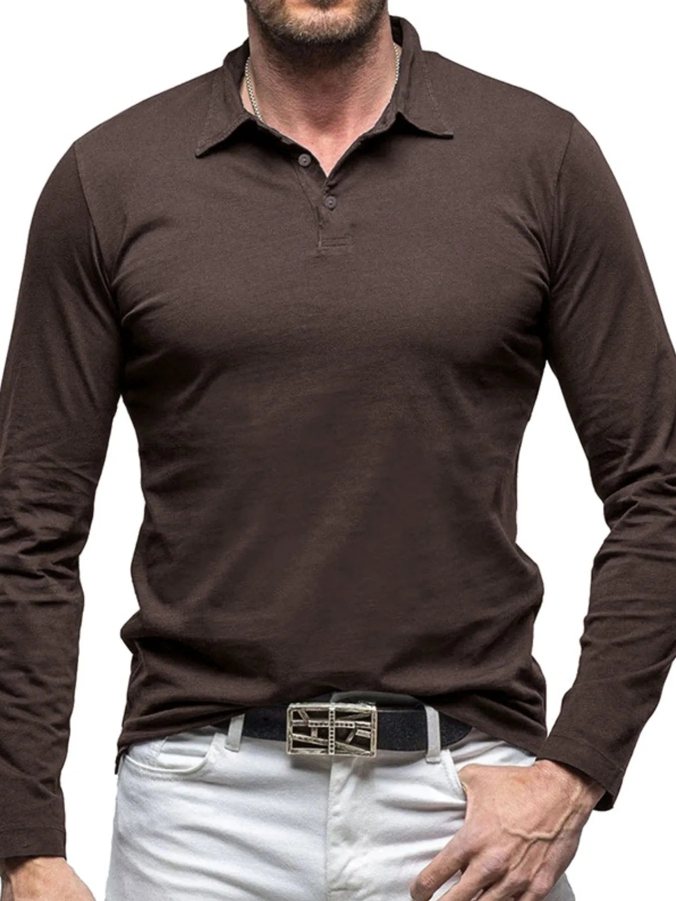 Men's Collared Neck Long Sleeve Polo - Premium Men's Polo shirt from Trendsi - Just $43.99! Shop now at Handbags Specialist Headquarter