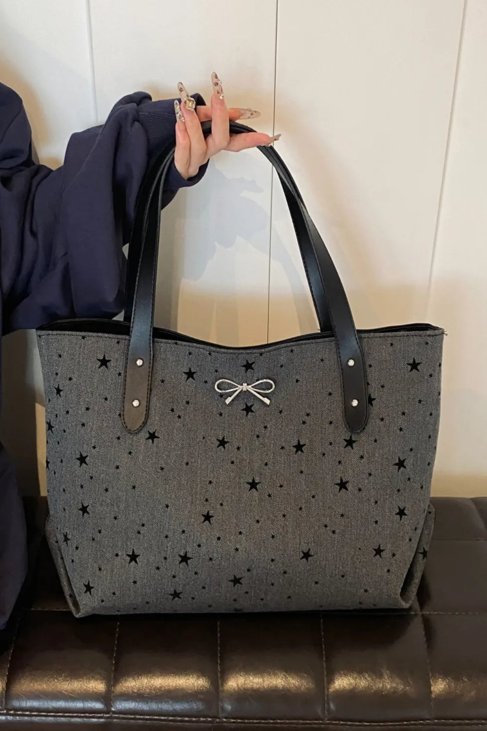 Polyester Bow Polka Dot Tote Bag - Premium Tote Bag from Trendsi - Just $39.99! Shop now at Handbags Specialist Headquarter