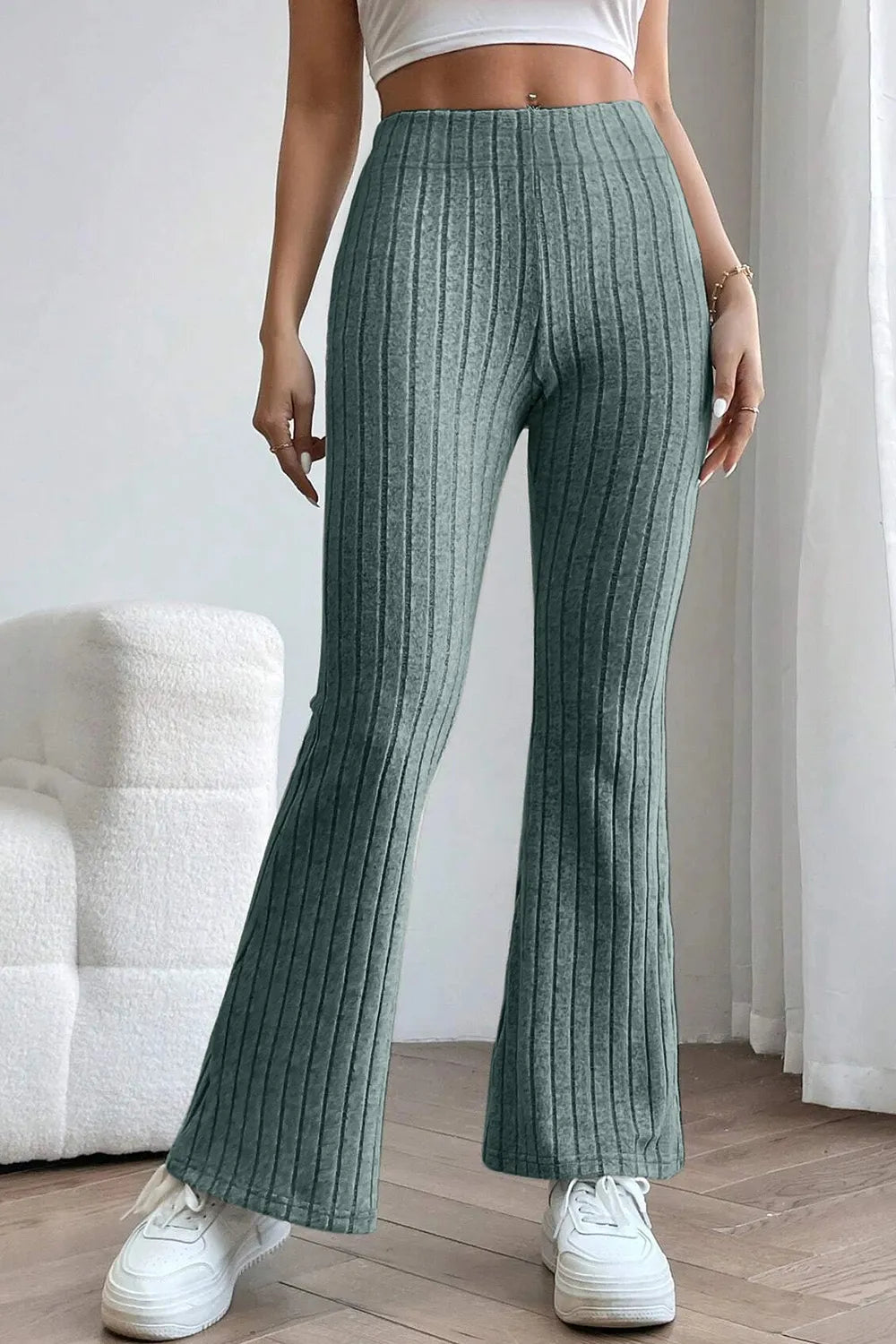 Basic Bae Full Size Ribbed High Waist Flare Pants - Premium Women Pants from Trendsi - Just $10.99! Shop now at Handbags Specialist Headquarter