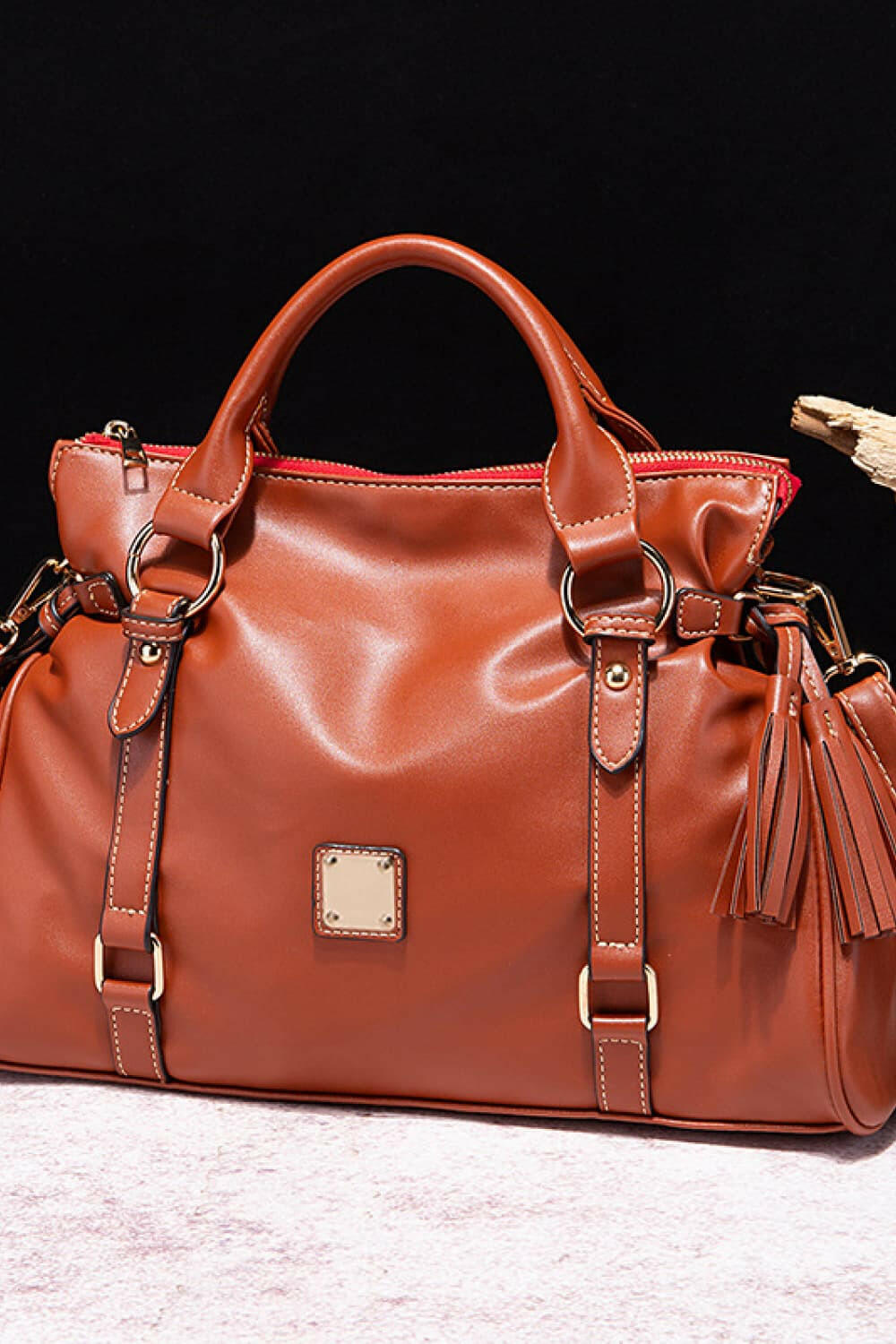 PU Leather Handbag with Tassels.