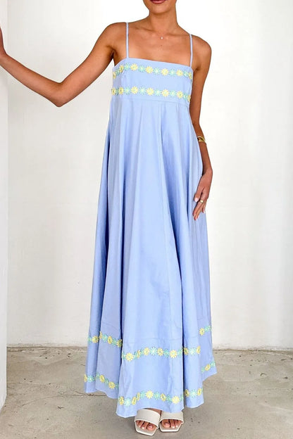 Floral Embroidered Spaghetti Strap Maxi Dress - Premium Maxi Dress from Trendsi - Just $47.99! Shop now at Handbags Specialist Headquarter