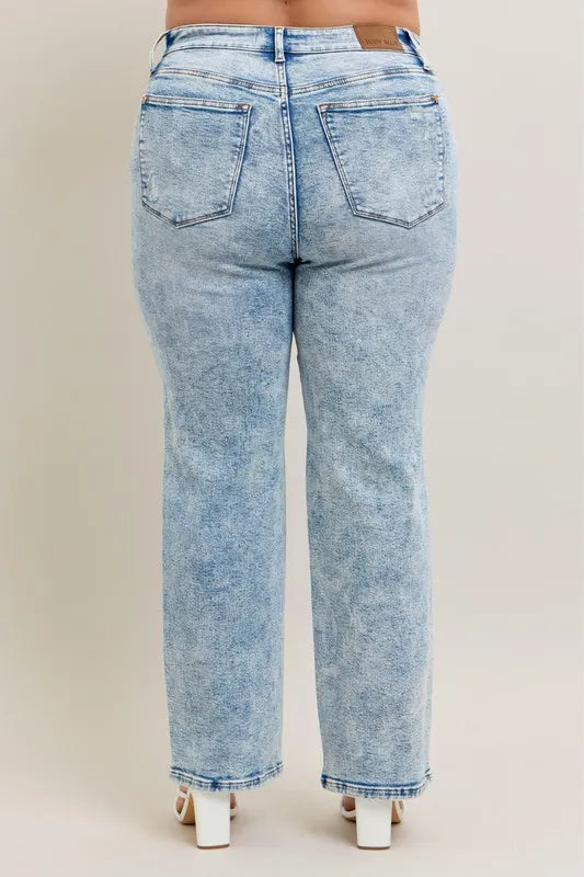 Judy Blue Full Size Hw Mineral Wash Destroy 90's Straight Jeans Plus Size - Premium Women / Jeans & Denim from Trendsi - Just $69.99! Shop now at Handbags Specialist Headquarter