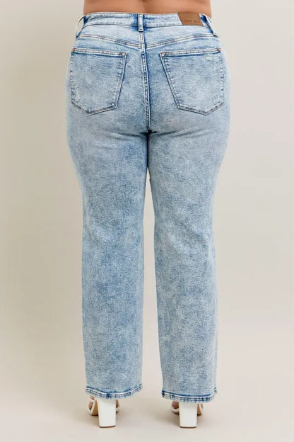 Judy Blue Full Size Hw Mineral Wash Destroy 90's Straight Jeans Plus Size - Premium Women / Jeans & Denim from Trendsi - Just $69.99! Shop now at Handbags Specialist Headquarter
