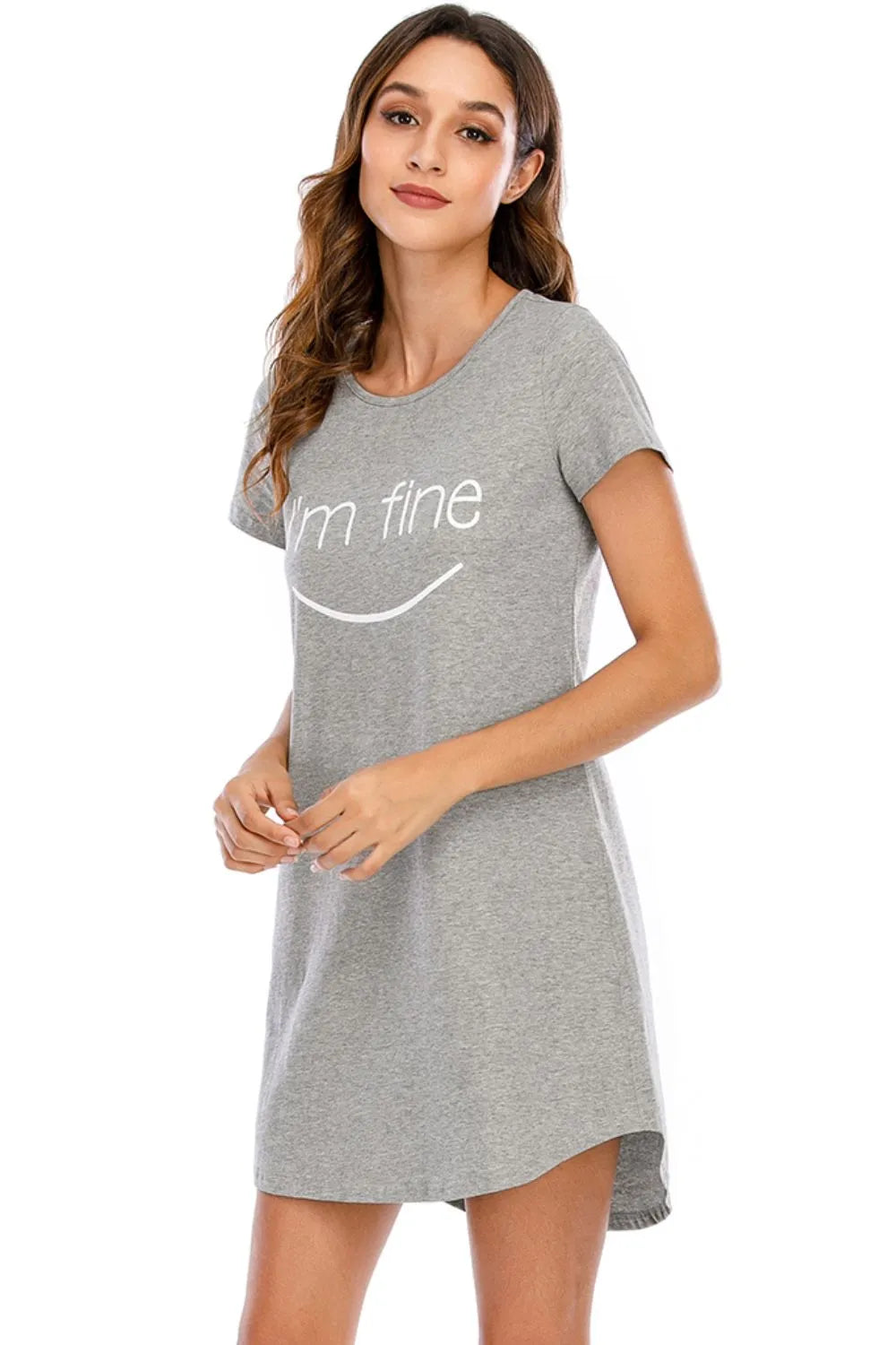 Graphic Round Neck Short Sleeve Lounge Dress - Premium Sleepwear from Trendsi - Just $24! Shop now at Handbags Specialist Headquarter