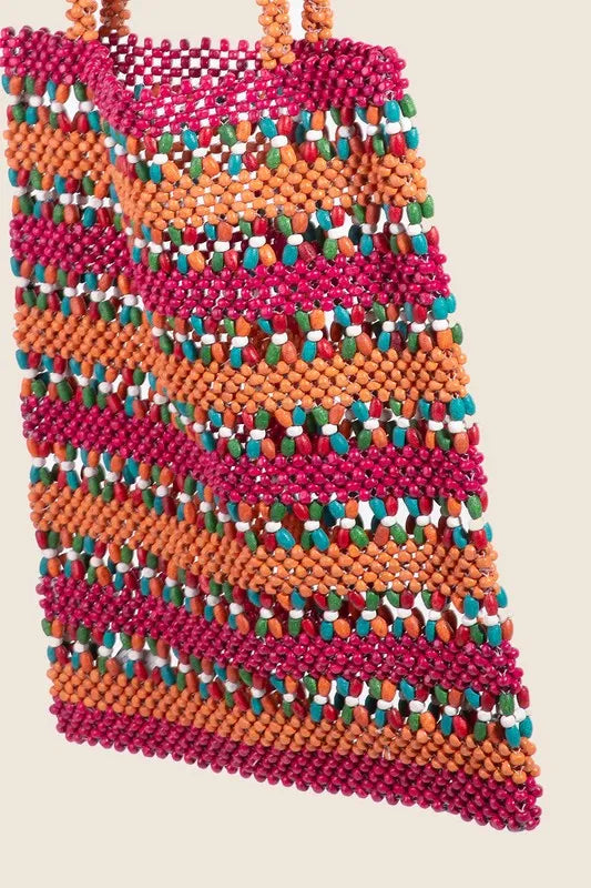 Fame Contrast Wooden Beaded Tote Bag - Premium Tote Bag from Trendsi - Just $38.99! Shop now at Handbags Specialist Headquarter