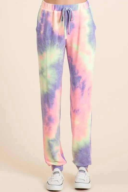 BiBi Tie Dye French Terry Top and Bottom Set - Premium  from Trendsi - Just $28.99! Shop now at Handbags Specialist Headquarter