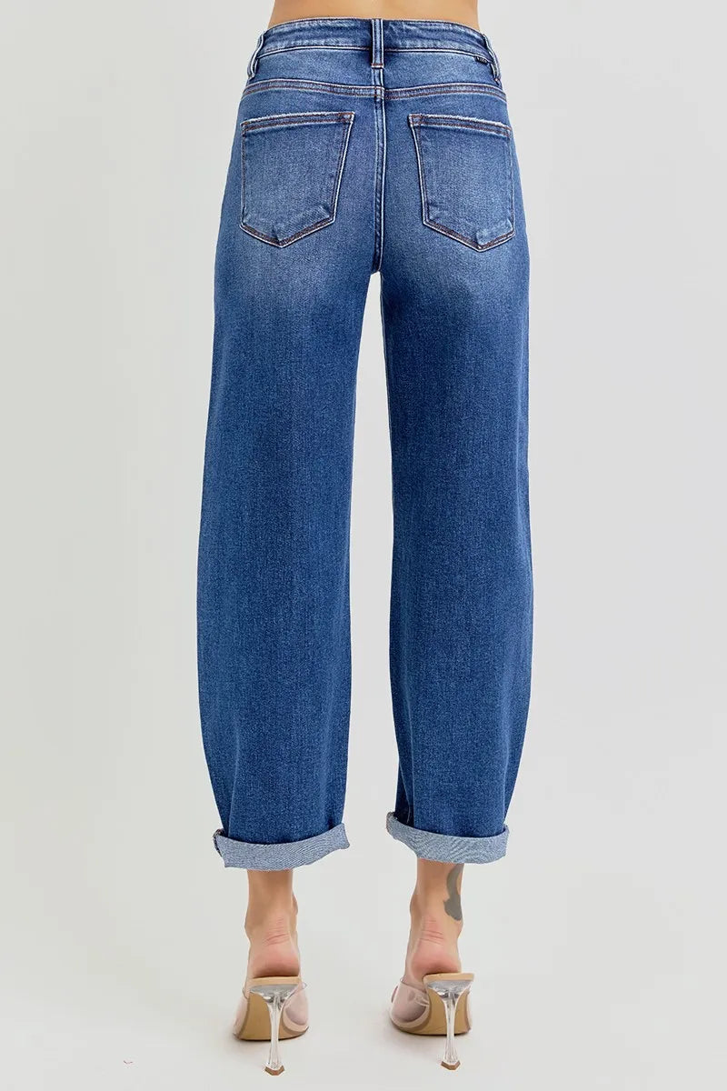 RISEN Full Size High Rise Crop Mild Barrel Jeans Plus Size - Premium Women / Jeans & Denim from Trendsi - Just $65.99! Shop now at Handbags Specialist Headquarter