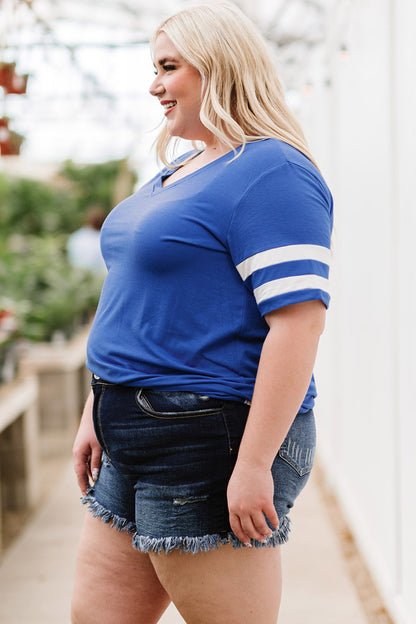 Plus Size Striped V-Neck Tee Shirt - Premium Plus Size Shirts from Trendsi - Just $26! Shop now at Handbags Specialist Headquarter