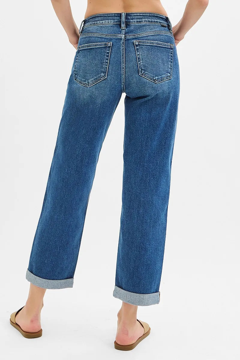 RISEN Full Size Mid Rise Boyfriend Roll Up Jeans Plus Size - Premium Women / Jeans & Denim from Trendsi - Just $66.99! Shop now at Handbags Specialist Headquarter