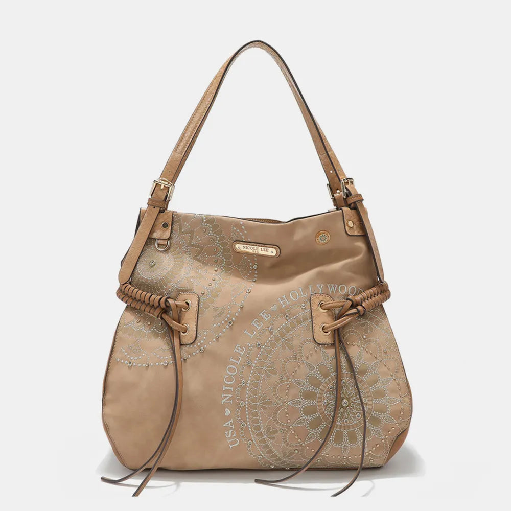 Nicole Lee USA Side Braided Tassel Inlaid Rhinestone Embroidery Hobo Bag - Premium Tote Bag from Trendsi - Just $70.99! Shop now at Handbags Specialist Headquarter