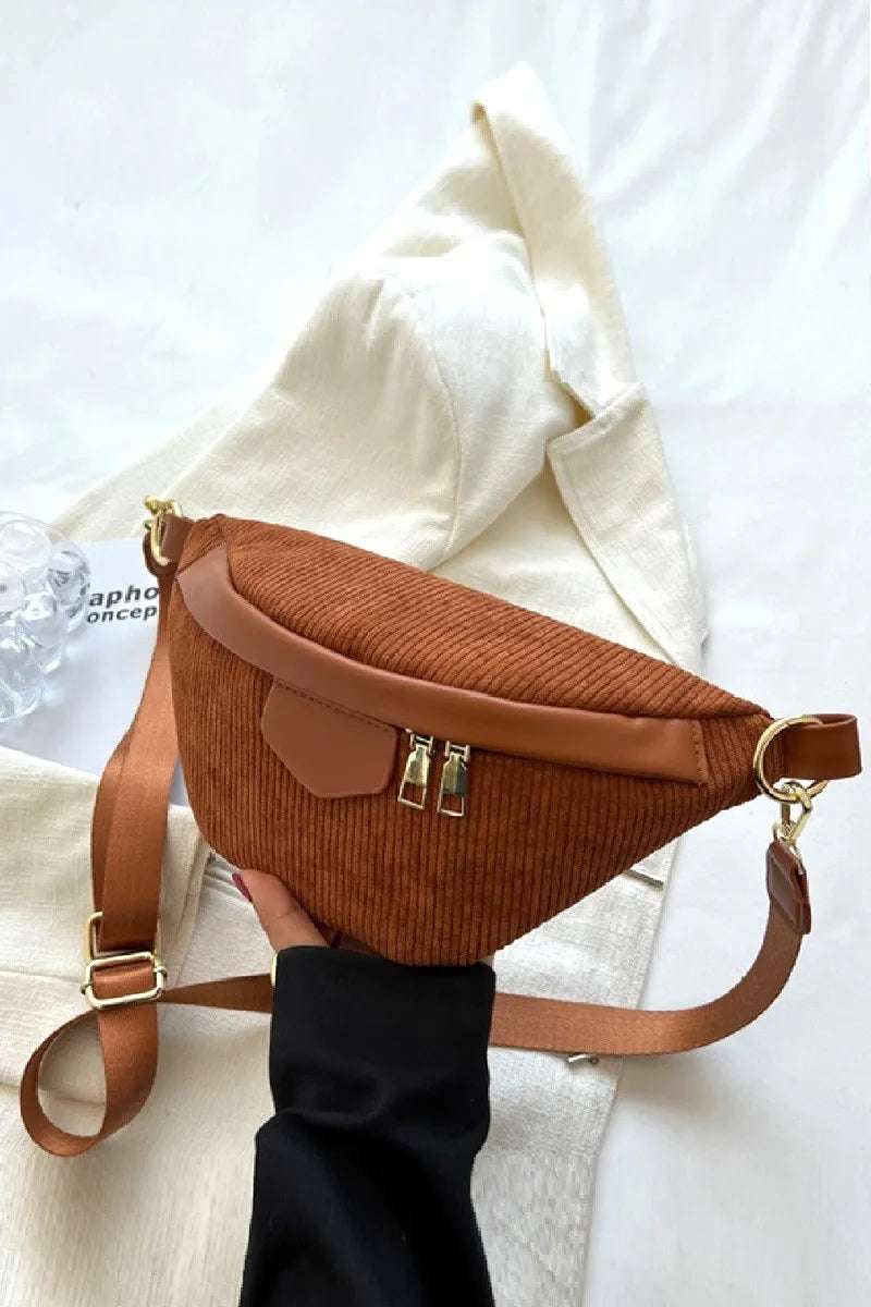 Zenana Corduroy Crossbody Bag with Removable Strap - Premium Crossbody Bag from Trendsi - Just $32.99! Shop now at Handbags Specialist Headquarter