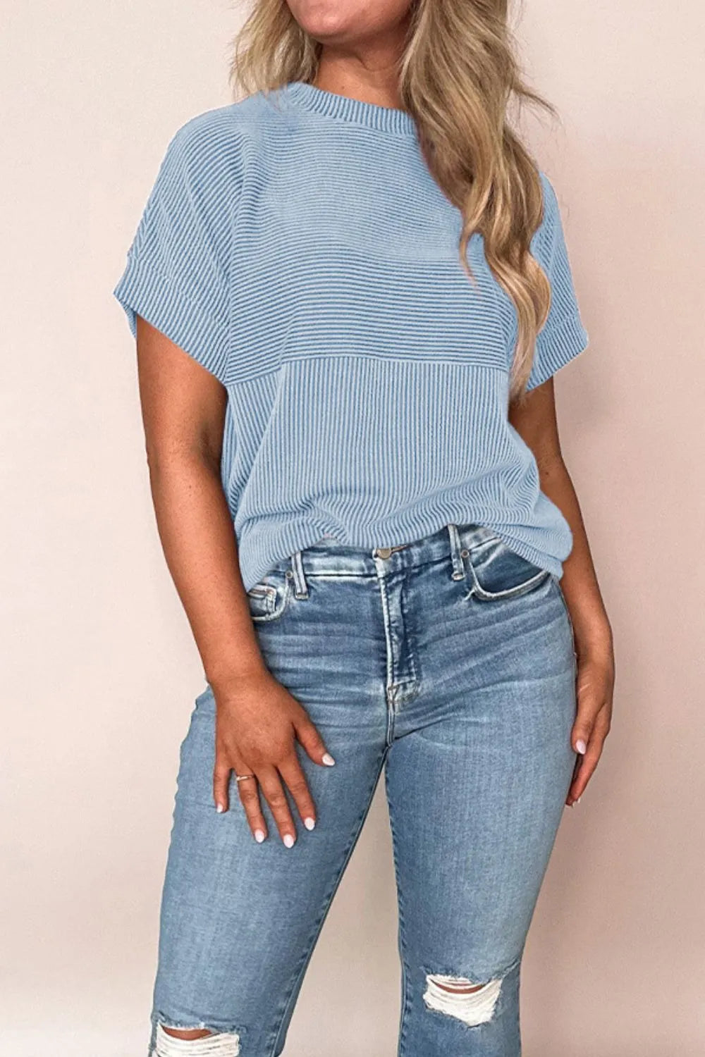 Mock Neck Short Sleeve T-Shirt - Premium Tops from Trendsi - Just $22.16! Shop now at Handbags Specialist Headquarter