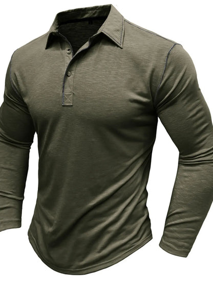 Men's Button Detail Long Sleeve Polo - Premium Men's Polo shirt from Trendsi - Just $38.99! Shop now at Handbags Specialist Headquarter