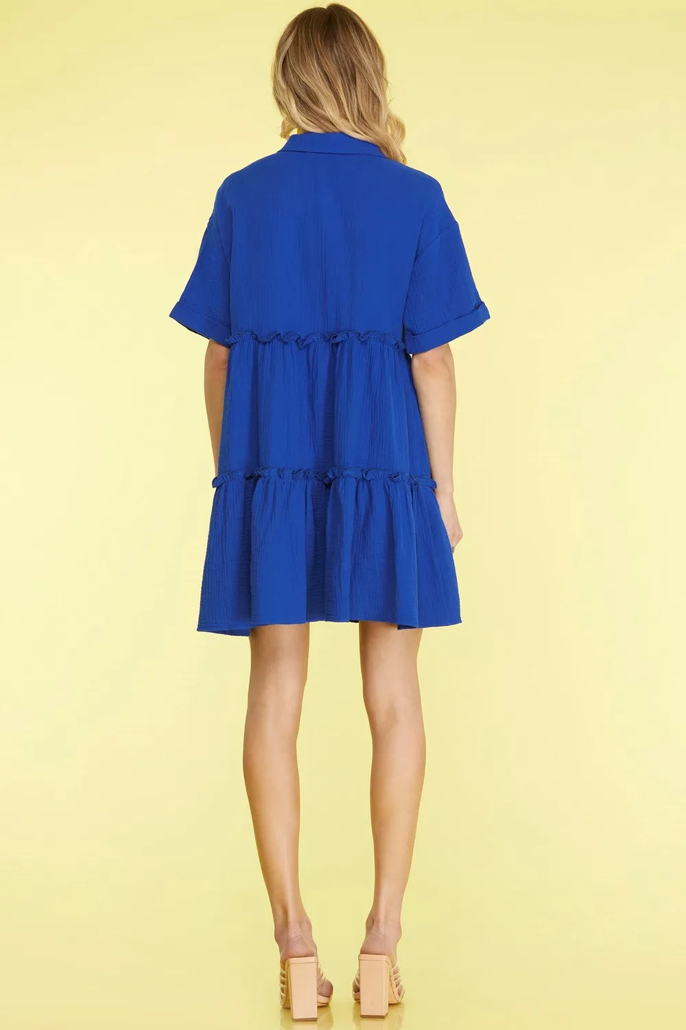 She + Sky Full Size Button Front Frill Tiered Mini Dress Plus Size - Premium Dresses from Trendsi - Just $51.99! Shop now at Handbags Specialist Headquarter