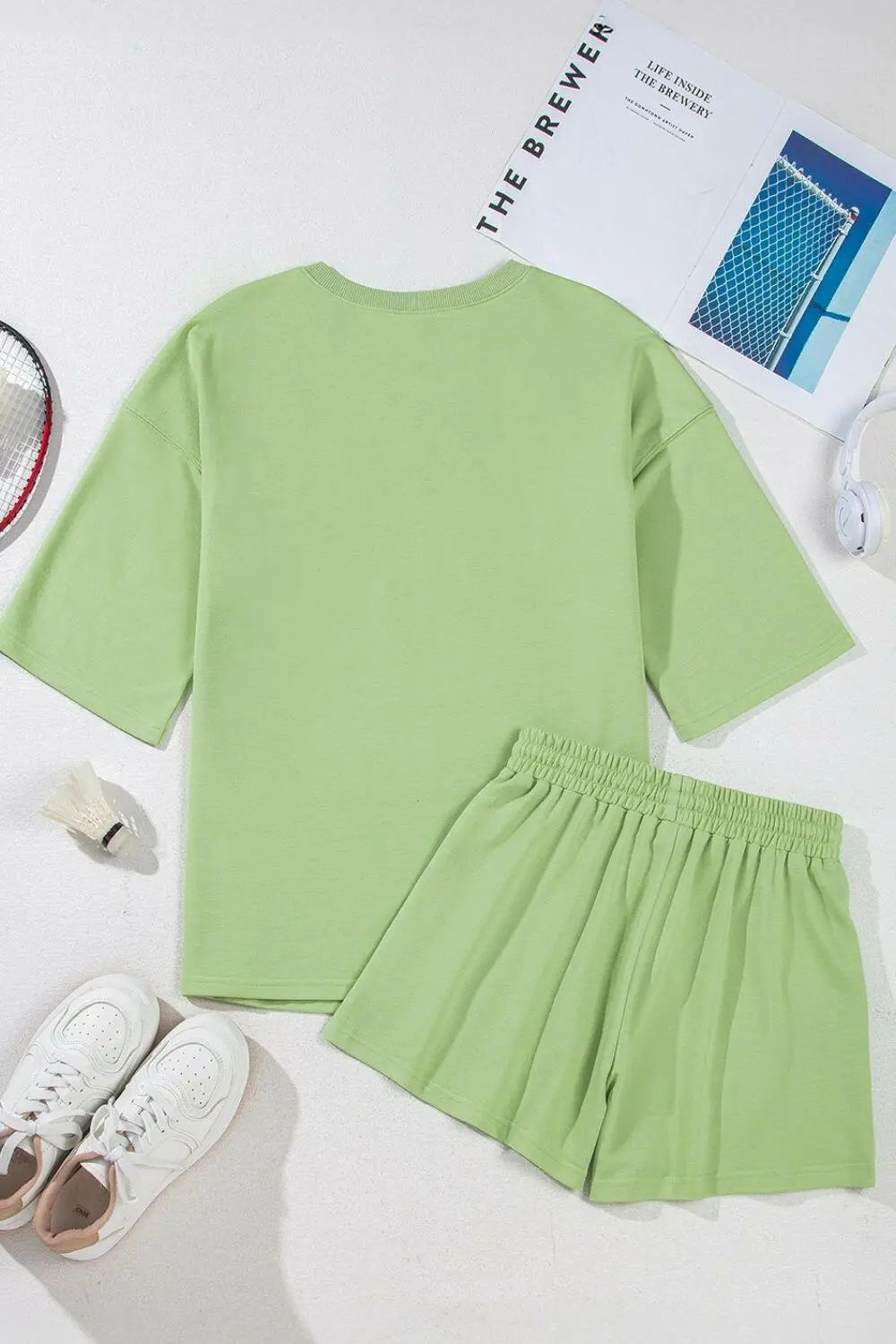 Loose V Neck Half Sleeve Tee and Drawstring Shorts Plus Size.