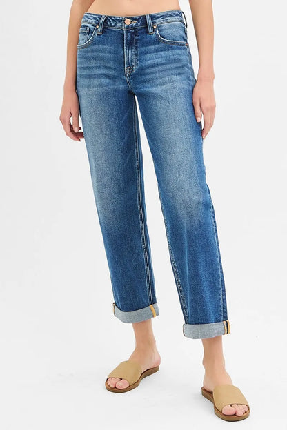 RISEN Full Size Mid Rise Boyfriend Roll Up Jeans Plus Size - Premium Women / Jeans & Denim from Trendsi - Just $66.99! Shop now at Handbags Specialist Headquarter