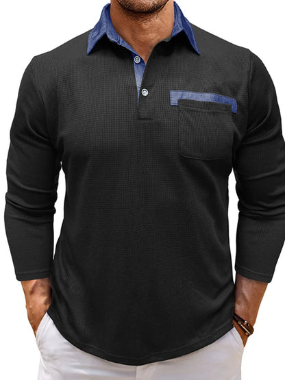 Men's Contrast Collar Long Sleeve Casual Polo Shirt - Premium Men's Polo shirt from Trendsi - Just $39.99! Shop now at Handbags Specialist Headquarter