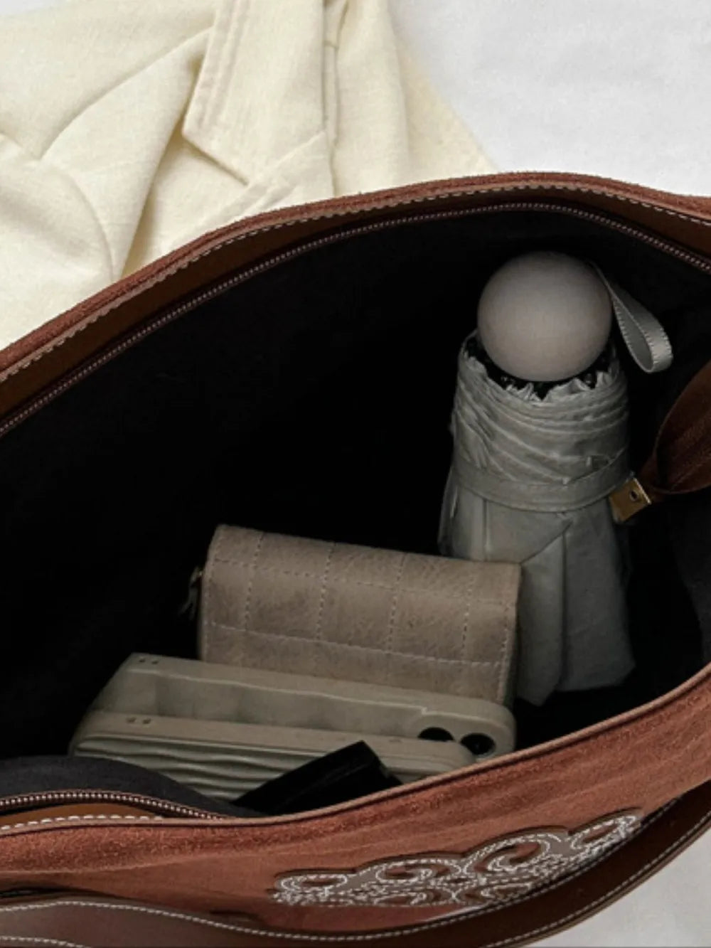 Suede Patch Adjustable Strap Tote Bag - Premium Tote Bag from Trendsi - Just $39.99! Shop now at Handbags Specialist Headquarter