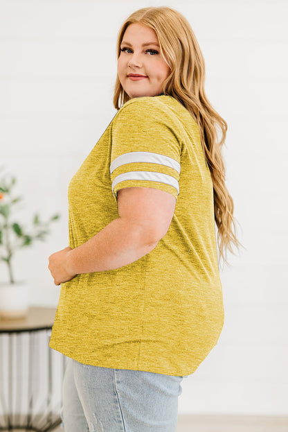 Plus Size Striped V-Neck Tee Shirt - Premium Plus Size Shirts from Trendsi - Just $26! Shop now at Handbags Specialist Headquarter