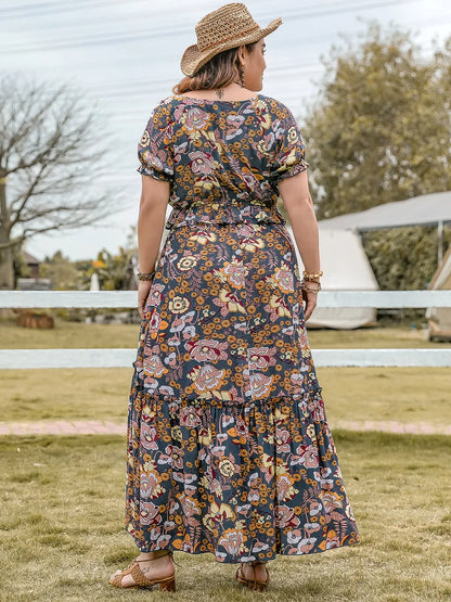 Plus Size Tie Neck Short Sleeve Top and Skirt Set - Premium  from Trendsi - Just $50.99! Shop now at Handbags Specialist Headquarter