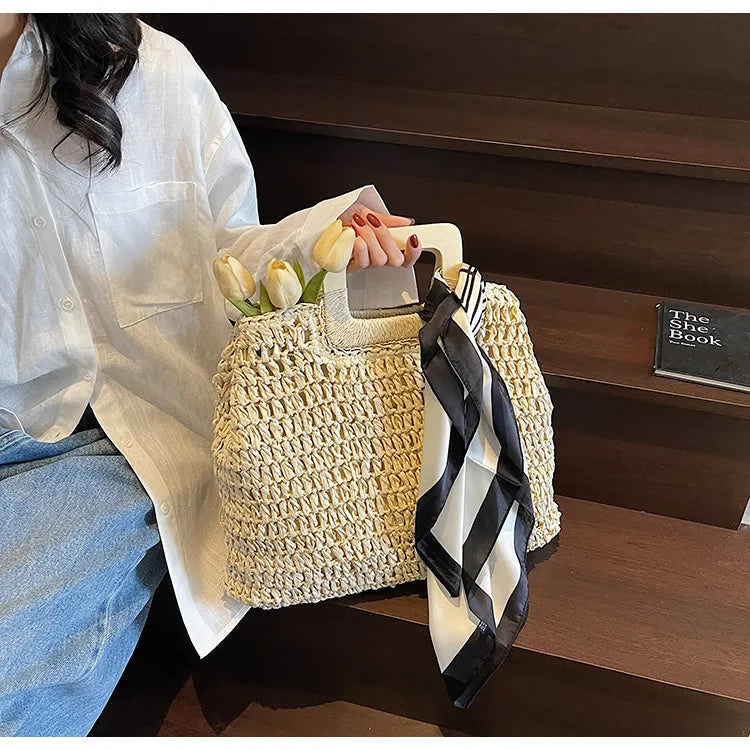 Straw Woven Handbag - Premium handbags from Trendsi - Just $43.99! Shop now at Handbags Specialist Headquarter