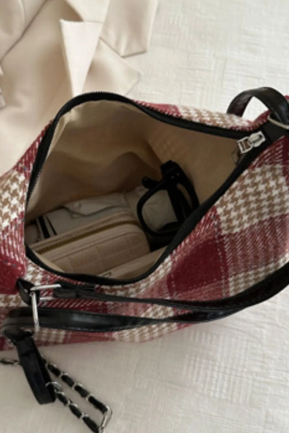 Plaid Adjustable Strap Handbag - Premium Tote Bag from Trendsi - Just $37.99! Shop now at Handbags Specialist Headquarter