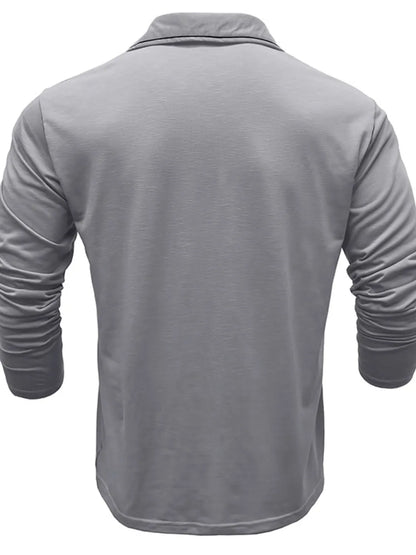 Men's Button Detail Long Sleeve Polo - Premium Men's Polo shirt from Trendsi - Just $38.99! Shop now at Handbags Specialist Headquarter
