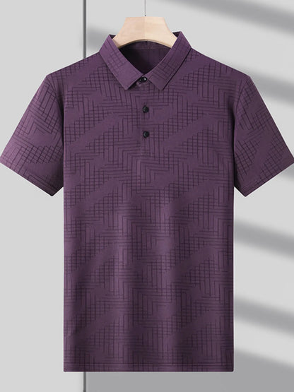 Men's Plus Size Textured Short Sleeve Polo Shirt - Premium Men's Polo shirt from Trendsi - Just $43.99! Shop now at Handbags Specialist Headquarter