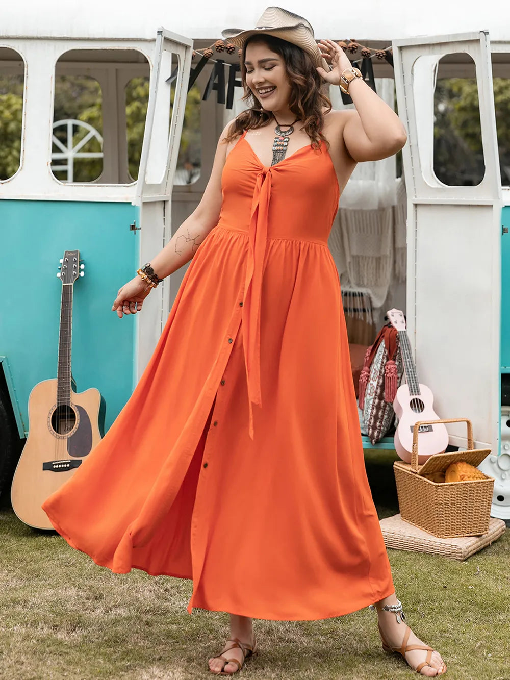 Plus Size Halter Neck Midi Dress - Premium Dresses from Trendsi - Just $37.99! Shop now at Handbags Specialist Headquarter
