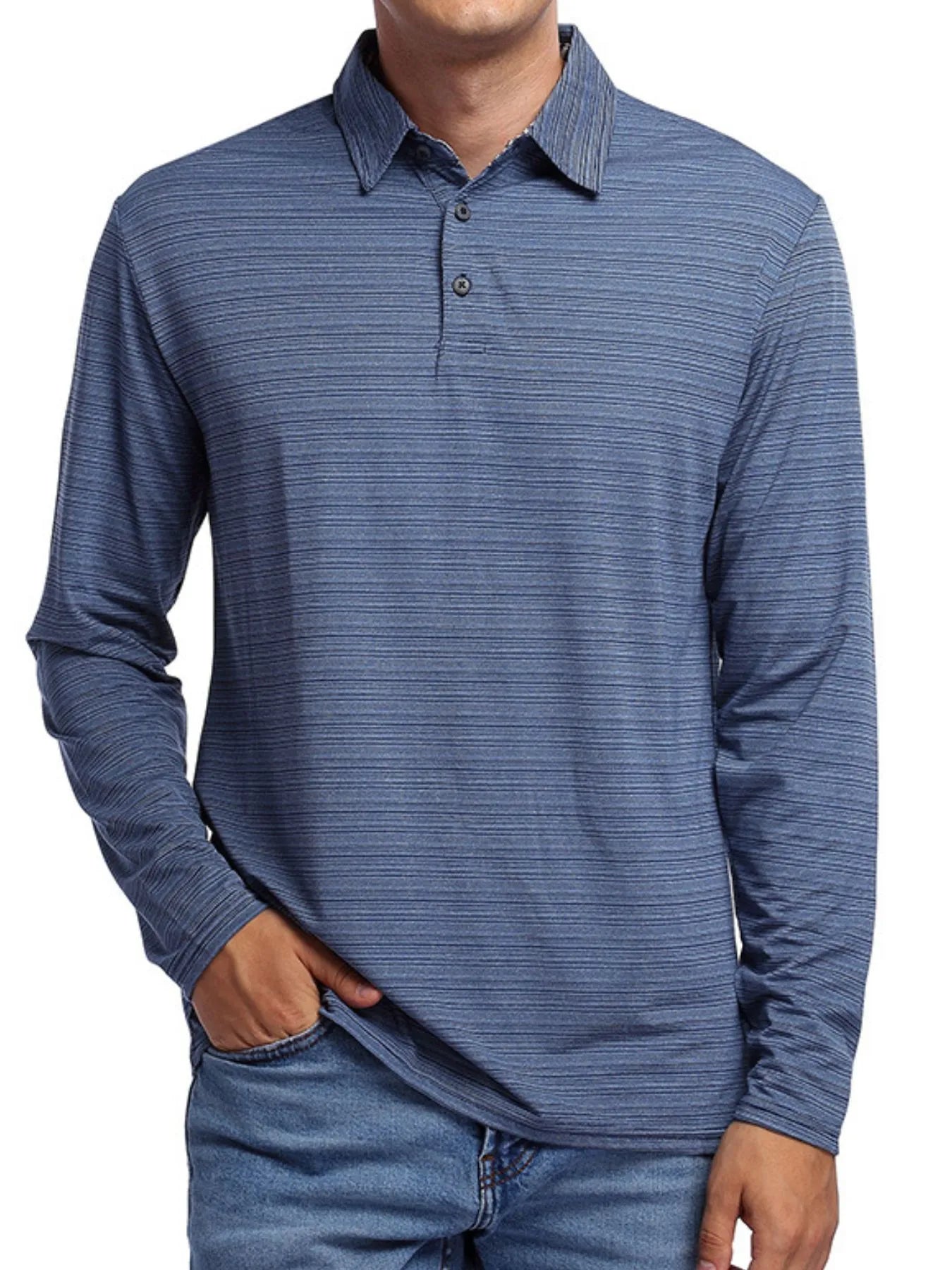 Men's Striped Long Sleeve Polo Shirt - Premium Men's Polo shirt from Trendsi - Just $37.10! Shop now at Handbags Specialist Headquarter